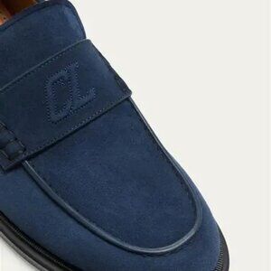 CHRISTIAN LOUBOUTIN URBINO MOC FLAT BLUE SUEDE LOAFERS CL LOGO SZ 45